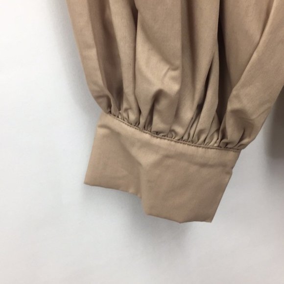 Tov Los Angeles Button Down Pleated Sleeve Beige Belted Shirt - Picture 3 of 6